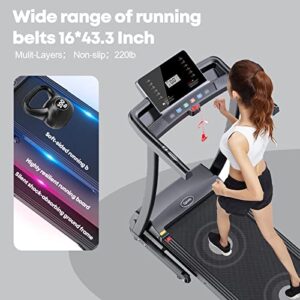 Treadmill, Folding Treadmill with Manual Incline for Walking & Running, LCD Display, Built-in Bluetooth Speaker, Heart-Rate Sensor, Preset and Adjustable Programs