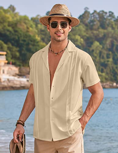 COOFANDY Men Casual Button Down Shirts Short Sleeve Camp Guayabera Shirts Resort Wear