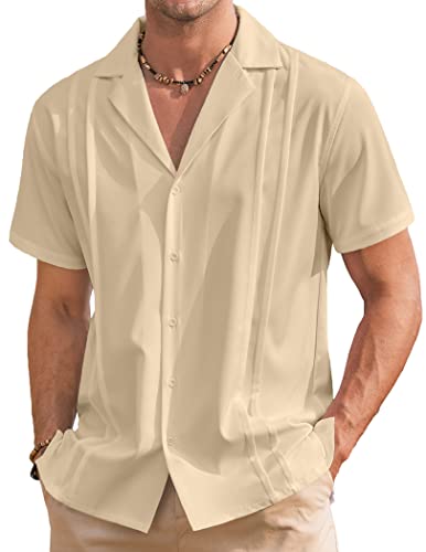 COOFANDY Men Casual Button Down Shirts Short Sleeve Camp Guayabera Shirts Resort Wear