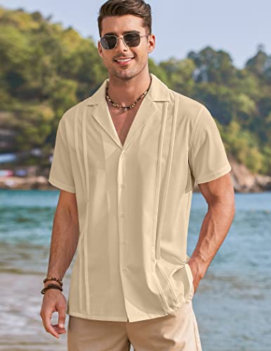 COOFANDY Men Casual Button Down Shirts Short Sleeve Camp Guayabera Shirts Resort Wear