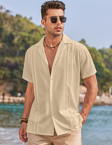 COOFANDY Men Casual Button Down Shirts Short Sleeve Camp Guayabera Shirts Resort Wear