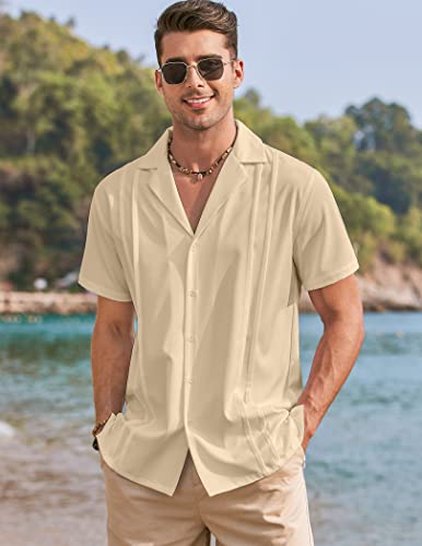 COOFANDY Men Casual Button Down Shirts Short Sleeve Camp Guayabera Shirts Resort Wear