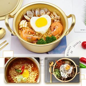 6.3in Korean Ramen Pot, Ramen Cooking Pot with Golden Spoons Chopsticks for Camping, Hiking, Home, Parties, Picnic