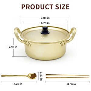 6.3in Korean Ramen Pot, Ramen Cooking Pot with Golden Spoons Chopsticks for Camping, Hiking, Home, Parties, Picnic