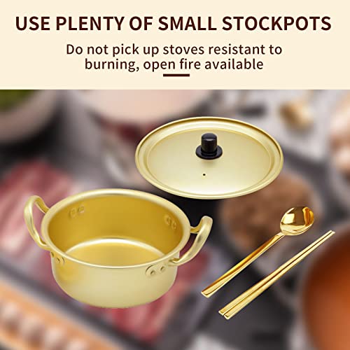 6.3in Korean Ramen Pot, Ramen Cooking Pot with Golden Spoons Chopsticks for Camping, Hiking, Home, Parties, Picnic