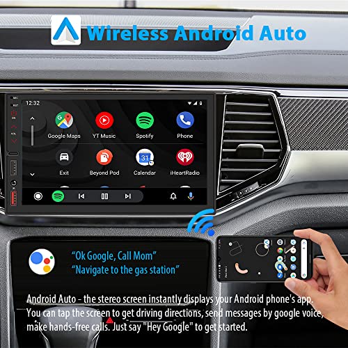 [Upgrade] Wireless CarPlay/Android Auto, 7 Inch Double Din Car Stereo with LCD Touchscreen, FM/AM Radio with Bluetooth 5.1 Handsfree, Type-C Charge, Phone-Link, HD Whaterproof Backup Camera