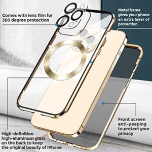 [CD Loop+Safety Lock]Magnetic Case for iPhone 14 Pro Max Case,[Privacy Screen with Camera Lens][Electroplating Metal Bumper]Double Sided 9H Glass Compatible with MagSafe Case for iPhone 14 Pro Max