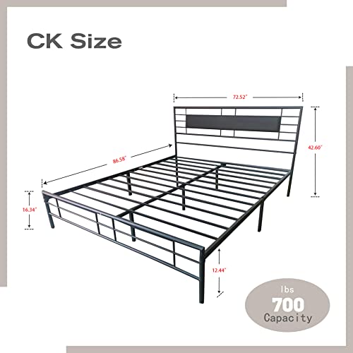 NNV Metal California King Size Platform Bed Frame with Headboard and Footboard Under Storage Steel Slat Size Mattress Foundation Black