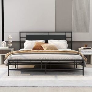 NNV Metal California King Size Platform Bed Frame with Headboard and Footboard Under Storage Steel Slat Size Mattress Foundation Black