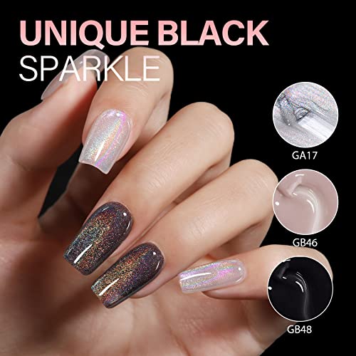 AILLSA Cat Eye Gel Nail Polish Rainbow Glitter Gel Top Coat Nail Polish Reflective Clear Shimmer Gel Polish Iridescent Sparkly Holographic Magnetic Gel Polish for Nail Art at Home 0.51 Fl Oz /GA17