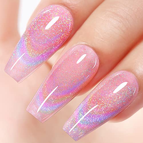 AILLSA Cat Eye Gel Nail Polish Rainbow Glitter Gel Top Coat Nail Polish Reflective Clear Shimmer Gel Polish Iridescent Sparkly Holographic Magnetic Gel Polish for Nail Art at Home 0.51 Fl Oz /GA17