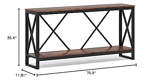 LITTLE TREE 70.9 Inch Extra Long Console Table, Industrial Sofa Table for Living Room, Rustic Brown