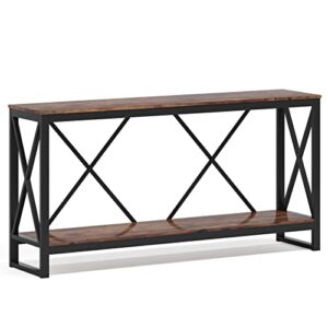 LITTLE TREE 70.9 Inch Extra Long Console Table, Industrial Sofa Table for Living Room, Rustic Brown