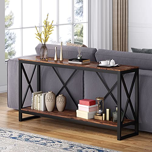 LITTLE TREE 70.9 Inch Extra Long Console Table, Industrial Sofa Table for Living Room, Rustic Brown