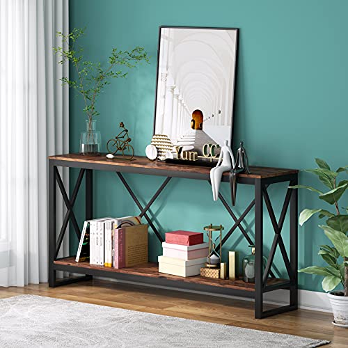 LITTLE TREE 70.9 Inch Extra Long Console Table, Industrial Sofa Table for Living Room, Rustic Brown