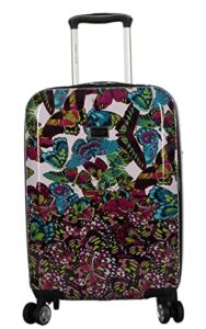 betsey johnson designer 20 inch carry on - expandable (abs + pc) hardside luggage - lightweight durable suitcase with 8-rolling spinner wheels for women (magenta butterfly, 20in)