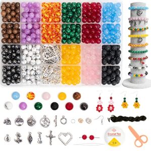 pava 440pcs crystal beads for bracelet making kit, 8mm gemstone beads jewelry making,round natural stone beads with spacer beads and pendant charms for diy jewelry bracelets and necklace making