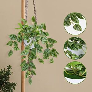 CEWOR Faux Plants Indoor,2 Pack,Realistic Artificial Hanging Plants,Fake Potted Plants,Faux Peperomia Watermelon Plants,Wall House Room Patio Indoor Outdoor Decor