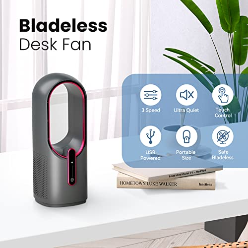 KONSIDEN Desk Fan Bladeless, 11.8 Inch Office Fan Small, Quiet, 3 Speed Adjustment, Touch Control, Easy to Clean, Desk Fans Small Quiet, Ideal for Office, Living Room, Bedroom