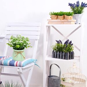 CEWOR Small Fake Plants - 5 Pack Artificial Potted Flowers Faux Greenery Plants, Eucalyptus Boxwood Lavender in Plastic Macaron Pots Bonsai for Home Office Shelf Desktop Indoor Outdoor Wedding Decor