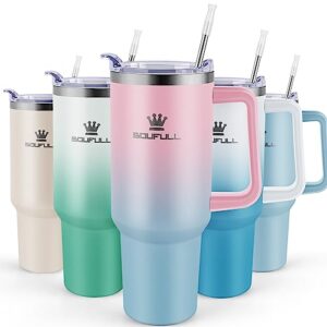 40 oz Tumbler with Handle and Straw Lid, 100% Leak-proof Travel Coffee Mug, Stainless Steel Insulated Cup For Beverages, Keeps Cold for 34Hrs or Hot for 10Hrs, Dishwasher Safe (PinkBlue)