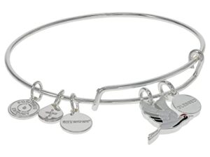 alex and ani blessed crane charm bangle bracelet, shiny silver finish, 2 to 3.5in