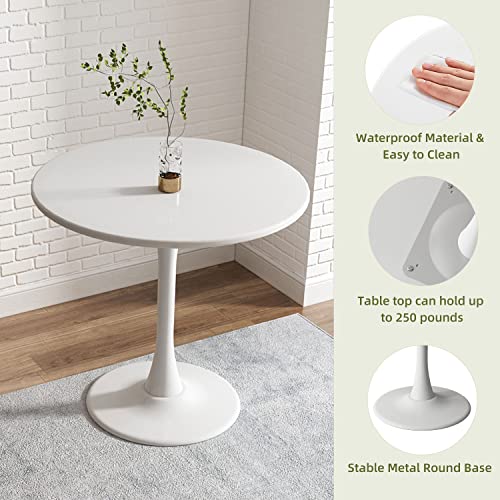 Kasinali White Round Table Modern Dining Table Tulip Round Kitchen Table Mid Century Coffee Table for Living Room 24 inch