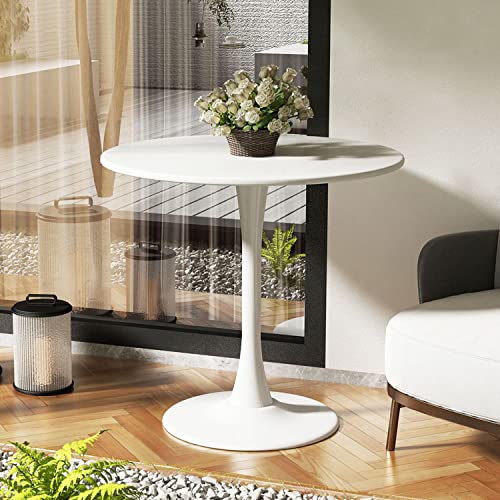 Kasinali White Round Table Modern Dining Table Tulip Round Kitchen Table Mid Century Coffee Table for Living Room 24 inch