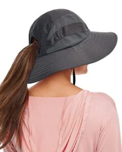 furtalk sun hats for women wide brim upf 50+ sun hat with ponytail hole for women outdoor summer hiking hat dark grey