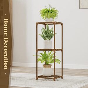 Bamworld Small Plant Stand Indoor 3 Tier Plant Shelf Outdoor Corner Plant Holder for Multiple Pots Single Plant Stand for Patio Balcony Garden