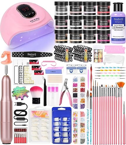 Acrylic Nail Art Kit-Nail Art Manicure Set Acrylic Powder Brush Glitter File French Tips U V Lamp Nail Art Decoration Tools Nail Drill kit for beginners with everything at home