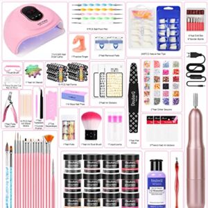 Acrylic Nail Art Kit-Nail Art Manicure Set Acrylic Powder Brush Glitter File French Tips U V Lamp Nail Art Decoration Tools Nail Drill kit for beginners with everything at home