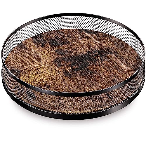 Lazy Susan Turntable Organizer for Cabinet Pantry Kitchen Countertop Table, 12" Wood Lazy Susan Spice Rack, Rustic Brown, Black