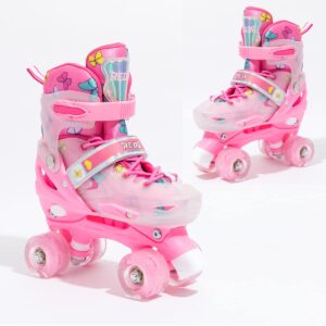 Roller Skates for Girls and Boys, Adjustable 4 Sizes for Kids Toddler Roller Skates with Light up Wheels Anti-Collision Shell(Pink, Medium(2-5))