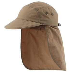 connectyle mens uv sun protection cap safari hike cap with neck flap fishing hat (dark khaki)