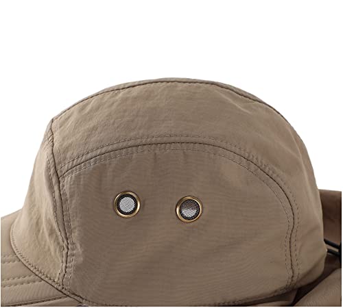 Connectyle Mens UV Sun Protection Cap Safari Hike Cap with Neck Flap Fishing Hat (Dark Khaki)