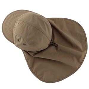 Connectyle Mens UV Sun Protection Cap Safari Hike Cap with Neck Flap Fishing Hat (Dark Khaki)