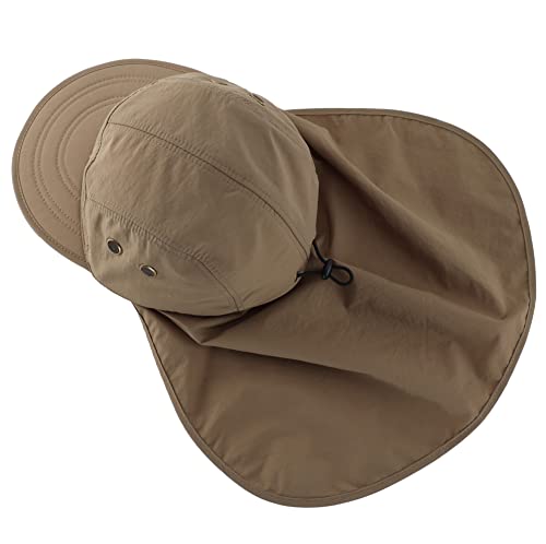 Connectyle Mens UV Sun Protection Cap Safari Hike Cap with Neck Flap Fishing Hat (Dark Khaki)