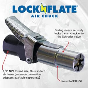 LockNFlate® Locking Air Chuck - Six Steel Jaws Lock onto Any tire Valve - Won't Leak or pop Off - Rated to 150 PSI - Closed Flow