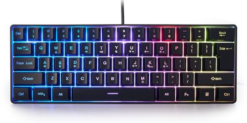 abucow Gaming Keyboard Minimalist Portable Wired Ultra-Compact Mini Imitation 61 Keys RGB Backlit Keyboard (Black)