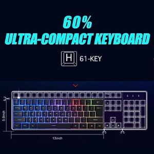 abucow Gaming Keyboard Minimalist Portable Wired Ultra-Compact Mini Imitation 61 Keys RGB Backlit Keyboard (Black)