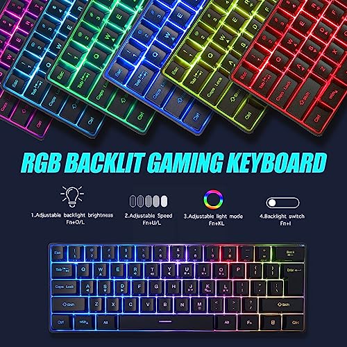 abucow Gaming Keyboard Minimalist Portable Wired Ultra-Compact Mini Imitation 61 Keys RGB Backlit Keyboard (Black)