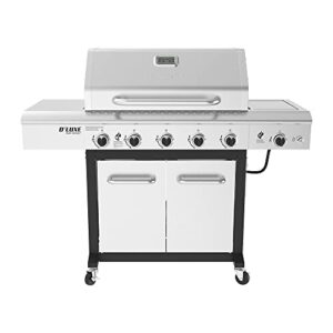 nexgrill deluxe 5-burner propane barbecue gas grill with side table and ceramic searing side burner, 771 sq. in., 75000 btus, black, outdoor cooking, patio, barbecue grill, 720-1046a