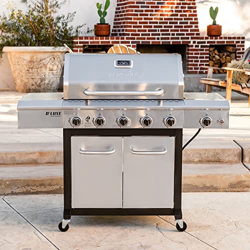 Nexgrill Deluxe 5-Burner Propane Barbecue Gas Grill with Side Table and Ceramic Searing Side Burner, 771 sq. in., 75000 BTUs, Black, Outdoor Cooking, Patio, Barbecue Grill, 720-1046A