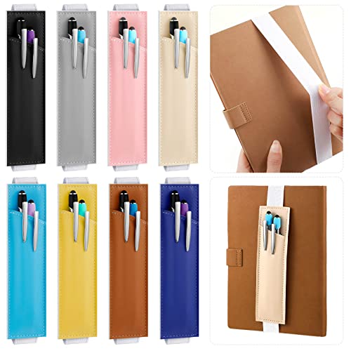 Glenmal 8 Pieces Adjustable Elastic Band Pen Holder Colorful PU Leather Sleeve Pouch Pen Sleeve Journal Pen Holder Pencil Holder for Notebook Pen Holder Pouch with Elastic Band, 8-1.5 Inch, Detachable