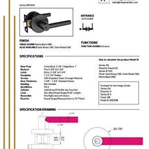 Mega Handles Entrance Handle I Entry Lever Door Handle - Heavy Duty Square Locking Lever Set for Left or Right-Handed Doors - Interior/Exterior Door Levers - Matte Black