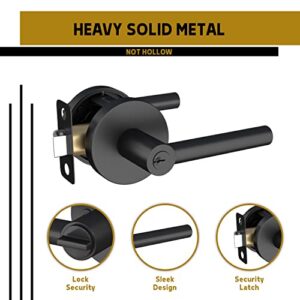 Mega Handles Entrance Handle I Entry Lever Door Handle - Heavy Duty Square Locking Lever Set for Left or Right-Handed Doors - Interior/Exterior Door Levers - Matte Black