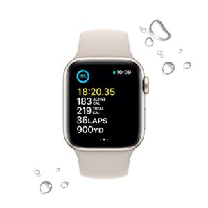 Apple Watch SE (2nd Gen) (GPS, 40mm) - Starlight Aluminum Case with Starlight Sport Band, S/M (Renewed)