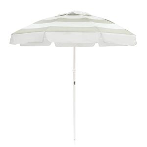 business & pleasure co. family beach umbrella - premium & lightweight 6' beach umbrella - upf 50+ blocks 98% uv - white aluminum pole - sage capri stripe