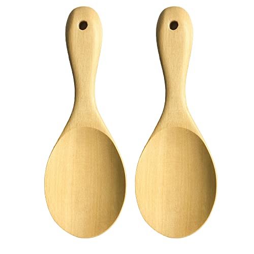 Panwa Traditional Sticky Rice Paddle Wooden Spoon (2 pc Set) Authentic THAI Up-Country Chef Solid One-Piece Natural Wood Serving Ladle, 100% Safe for Non-Stick Cookware